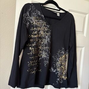 Chico’s Black Gold Long Sleeve Top